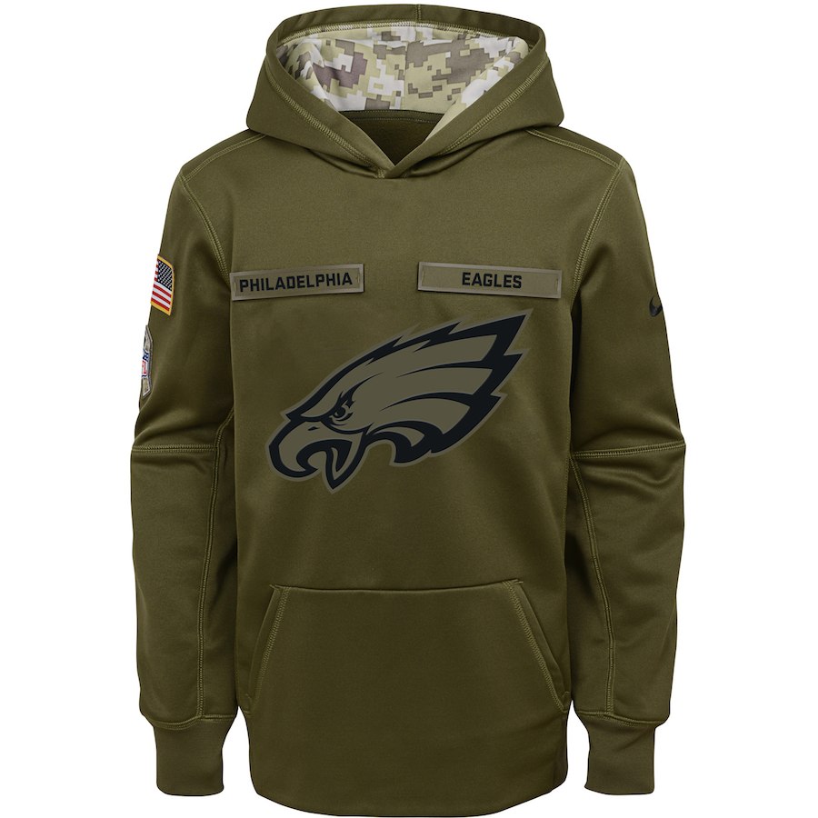 Youth Philadelphia Eagles Olive Salute to Service Pullover Performance NFL Hoodie
